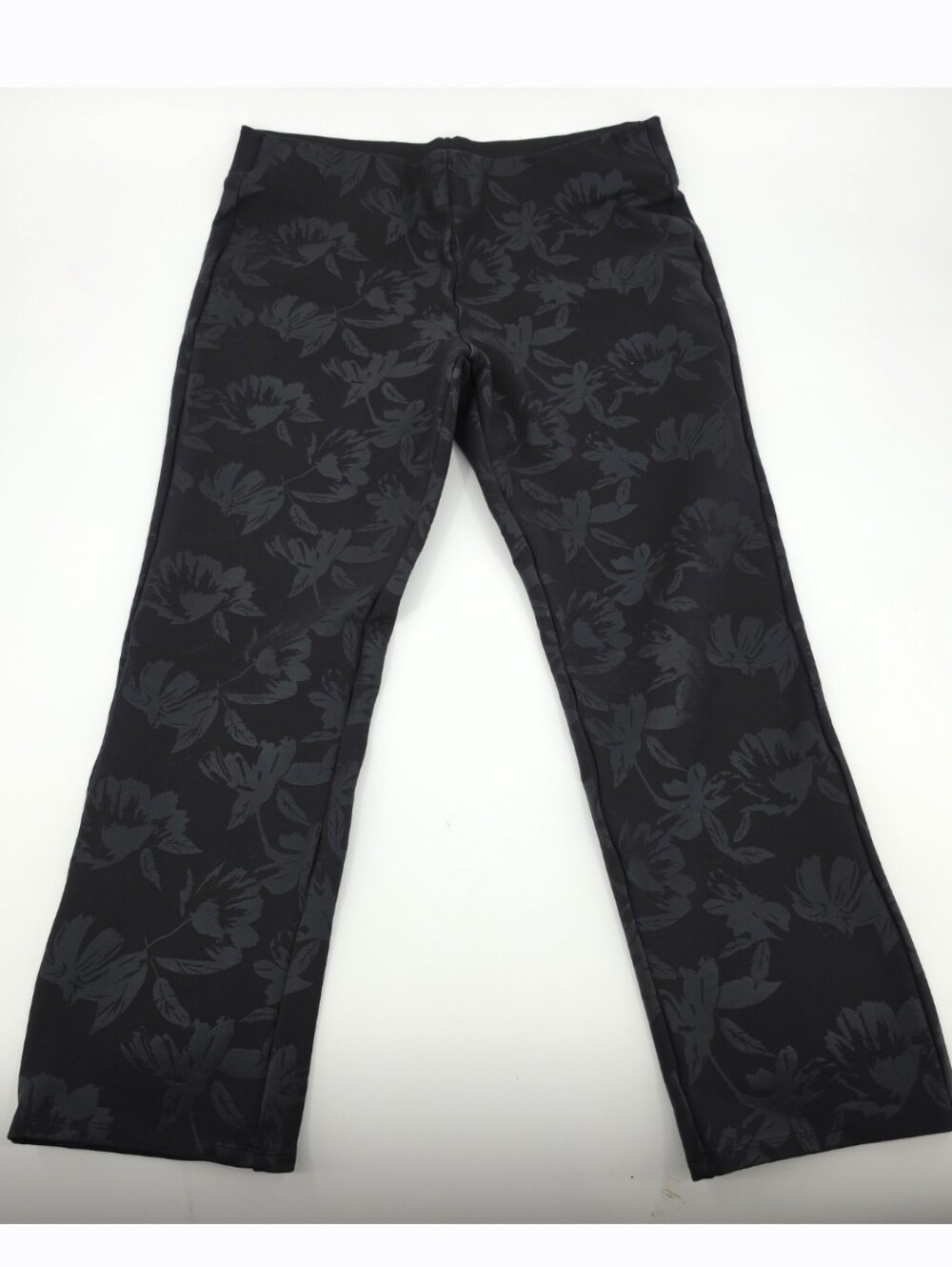 Soft Surroundings Pull On Pant Large Black Elastic Waist Tonal Floral Ankle
